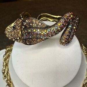 Vintage Rhinestone 2Head Cobra Hinged Bracelet